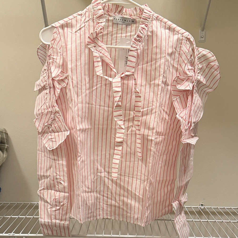Striped Ruffle Blouse - Pink